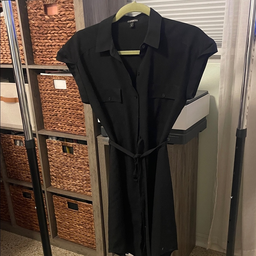 Black Midi Dress with Tie Waist